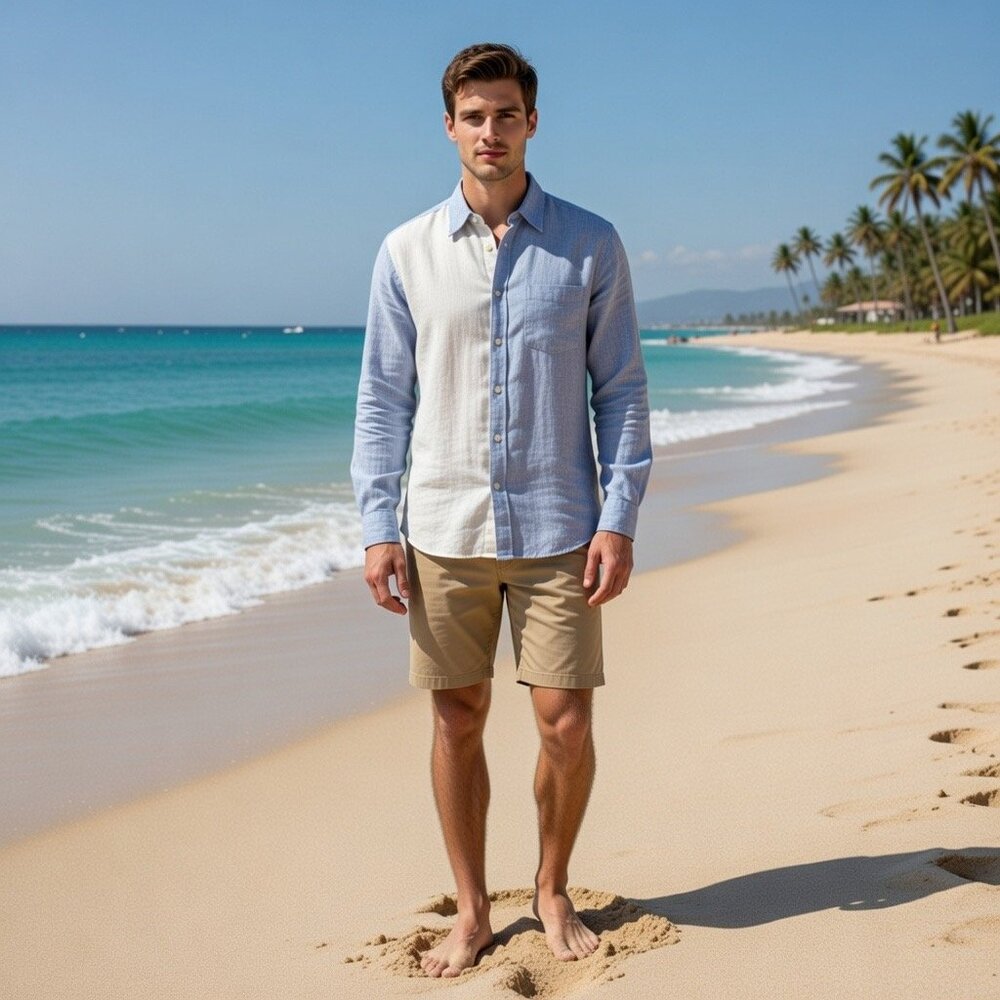 Vanity Men's 100% Linen Blue Chambray Button Down, Size M